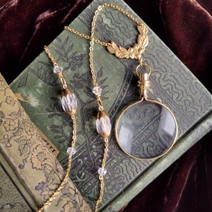 Magnifying Glass Necklace With Vintage Beads