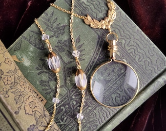 Magnifying Glass Necklace With Vintage Beads