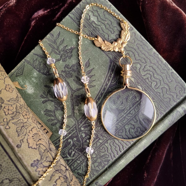 Vergrootglasketting met vintage kralen