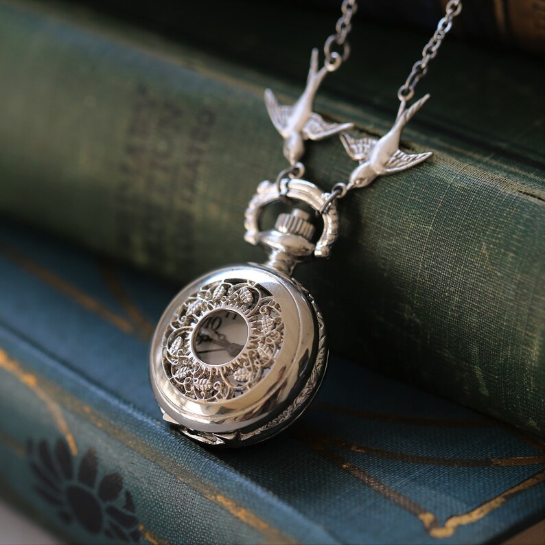 Small Pocket Watch Pendant Necklace in Silver Choose From Etsy