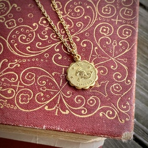 Gold Zodiac Charm Necklace - Aries Taurus Gemini Cancer Leo Virgo Libra Scorpio Sagittarius Capricorn Aquarius Pisces