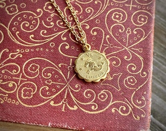 Gold Zodiac Charm Necklace - Aries Taurus Gemini Cancer Leo Virgo Libra Scorpio Sagittarius Capricorn Aquarius Pisces