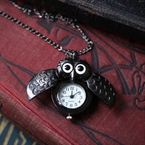 Silver Owl Watch Necklace with Wings Choose Gold, Brass, Gunmetal or Silver Finish image 9