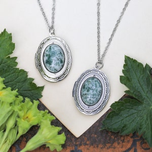 Tree Agate Locket Necklace  Choose in Aventurine, Unakite, or Russian Serpentine