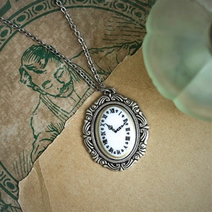 Vintage Clock Face Cabochon Necklace in Antiqued Silver or Brass