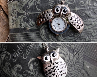 Owl Watch Necklace with Wings