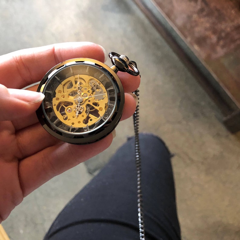 Black Postmodern Mechanical Pocket Watch on Fob or Necklace image 3