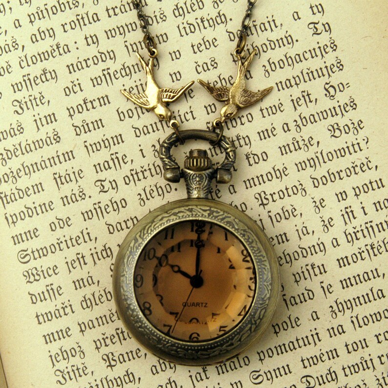 Amber Glass Pocket Watch Necklace Etsy