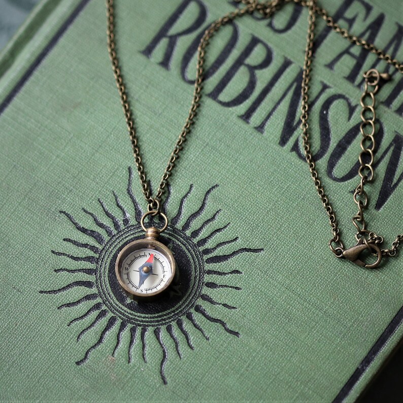 Small Working Compass Necklaces in Brass Silver or Antiqued Etsy