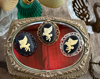 Pegasus Brooch in Antique Brass, Silver or Black. Vintage Inspired Unicorn Cameo Pin that Converts to a Necklace.