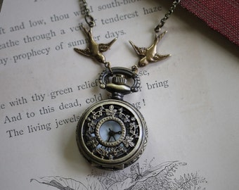 Gardener Vintage Style Brass Pocket Watch Necklace  - Choose a Style