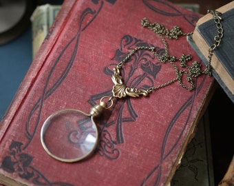 Magnifying Necklace in Antiqued Silver or Antiqued Brass