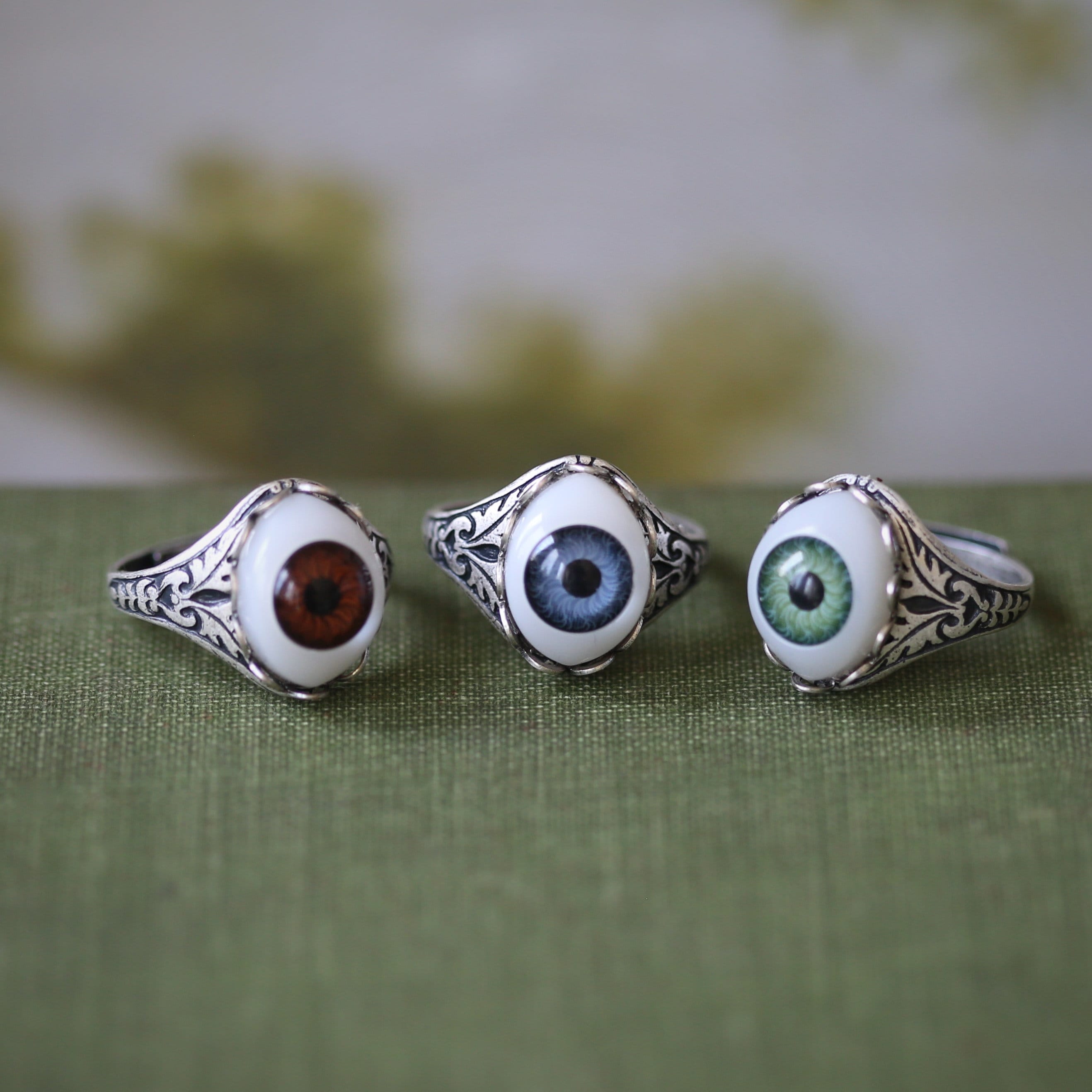 Blue Eye Ring in Antiqued Silver or Brass Vintage Style Adjustable
