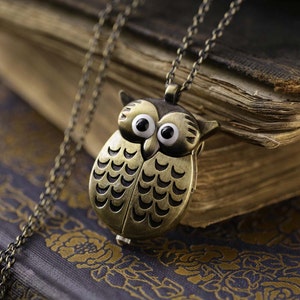 Silver Owl Watch Necklace with Wings Choose Gold, Brass, Gunmetal or Silver Finish image 6