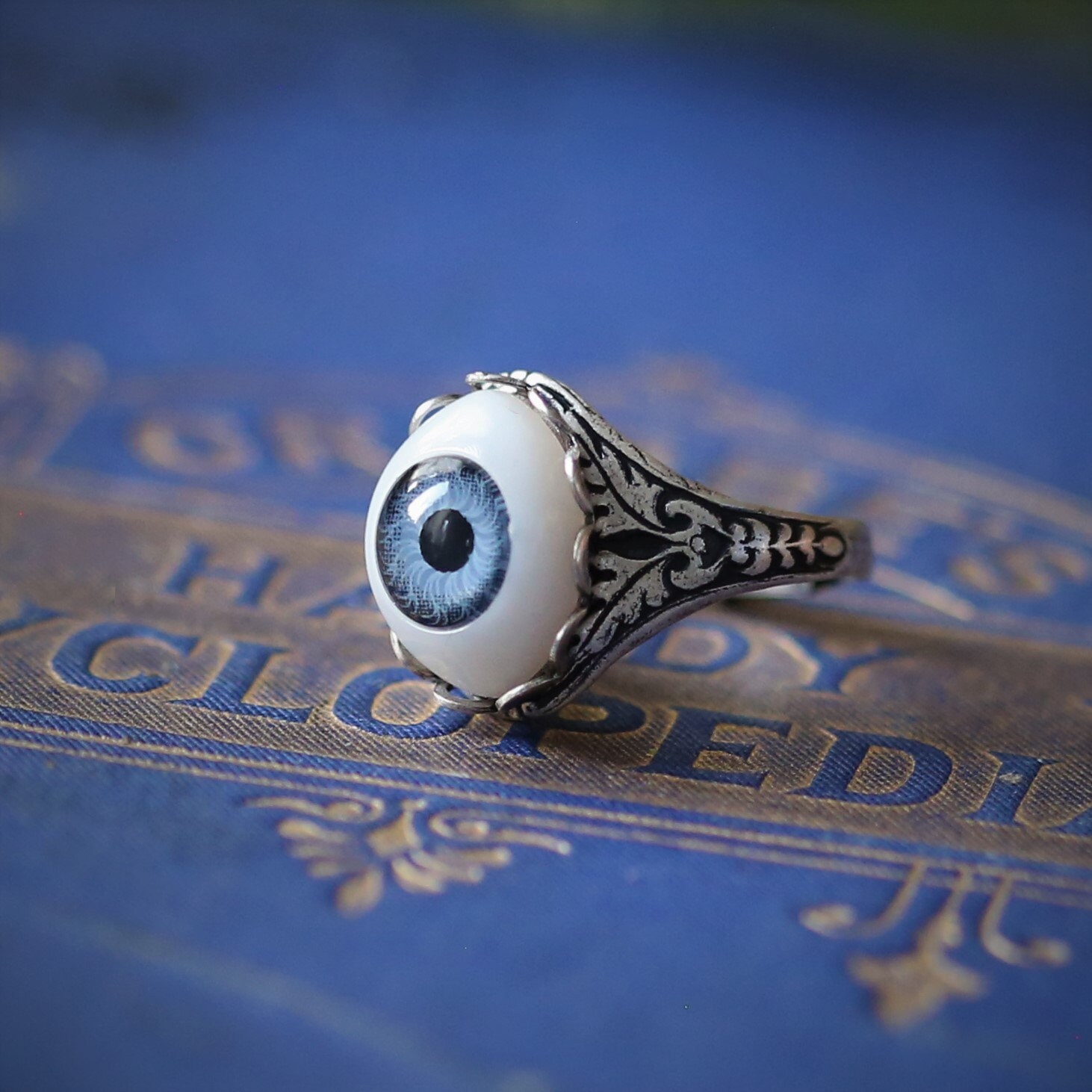 Blue Eye Ring in Antiqued Silver or Brass Vintage Style - Etsy