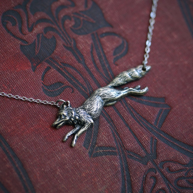 Running Fox Pendant Necklace in Antiqued Brass or Silver image 10