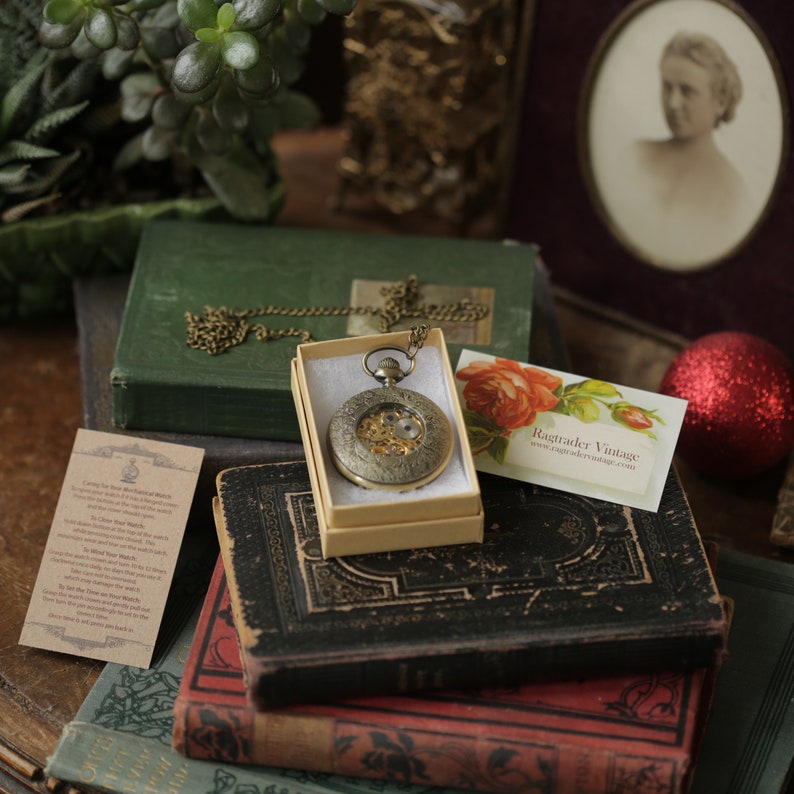 Winter Solstice Mechanical Pocket Watch in Antiqued Brass image 6