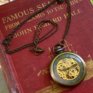 Stagecoach Master Brass Mechanical Pocket Watch on Fob or Necklace Vintage Style image 4