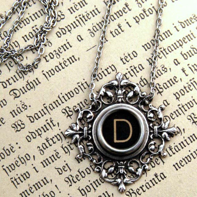 Filigree Typewriter Key Necklace Pick any Letter Number or Symbol image 6