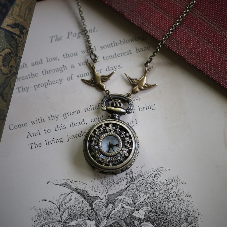 Floral Pocket Watch Necklace With Vintage Design Pick a Style Etsy