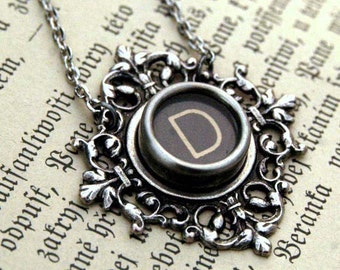 Filigree Typewriter Key Necklace- Pick any Letter Number or Symbol