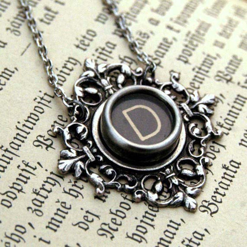 Filigree Typewriter Key Necklace Pick any Letter Number or Symbol D