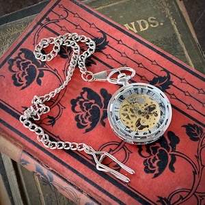 Black Postmodern Mechanical Pocket Watch on Fob or Necklace Silver