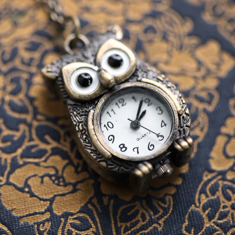 Owl Watch Pendant Necklace vintage style in bronze Etsy