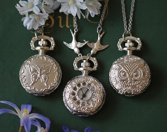 Silverklockahalsband i vintagestil: Sol och månar, fjäril eller uggla, fåglar som tillval
