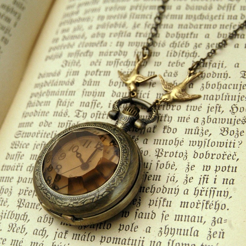 Amber Glass Pocket Watch Necklace Etsy