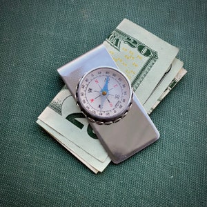 Vintage Working Compass Steel Money Clip