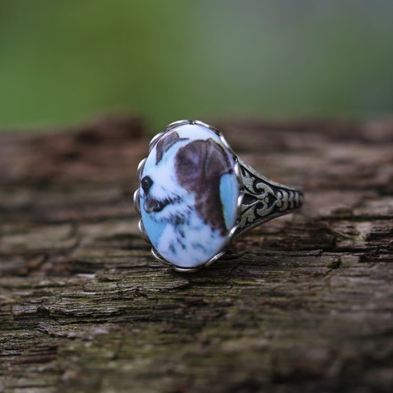 Bague cam e chien vintage en argent vieilli ou laiton Choisissez