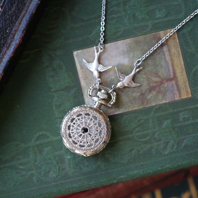 Small Pocket Watch Pendant Necklace in Silver Choose From Etsy