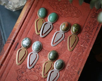 Metal Bookmark with Gemstone - Pick a Stone: Aventurine, Onyx, Tigereye, Sodalite, Howlite, Unakite or Agate, Vintage Style