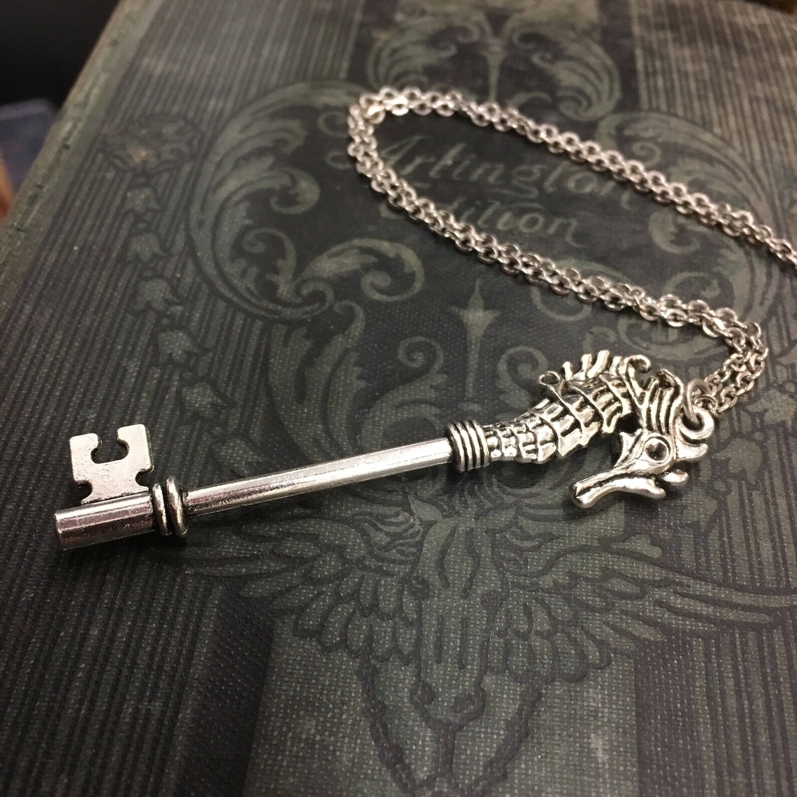 Key Sea Horse Necklace in Brass or Silver Etsy