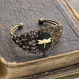 Cameo Cuff Bracelet- Honey Bee, Dragonfly or Flower and Adjustable