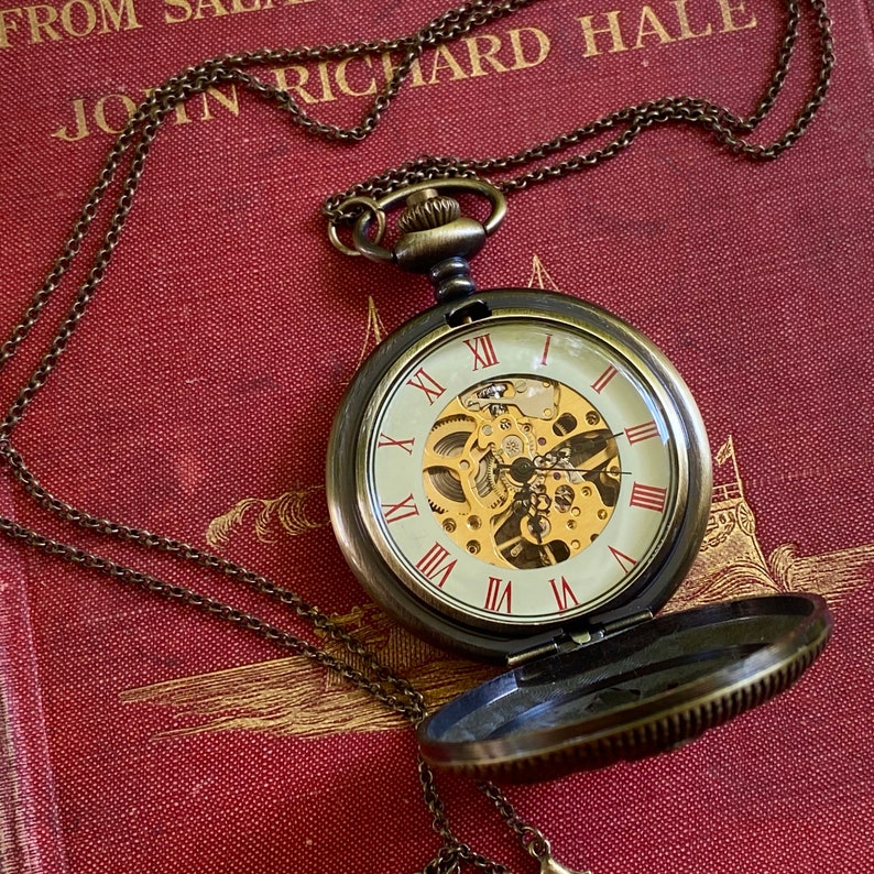 Winter Solstice Mechanical Pocket Watch in Antiqued Brass image 3