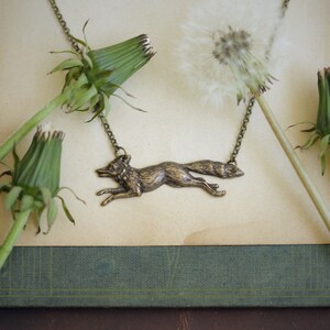 Running Fox Pendant Necklace in Antiqued Brass or Silver image 2