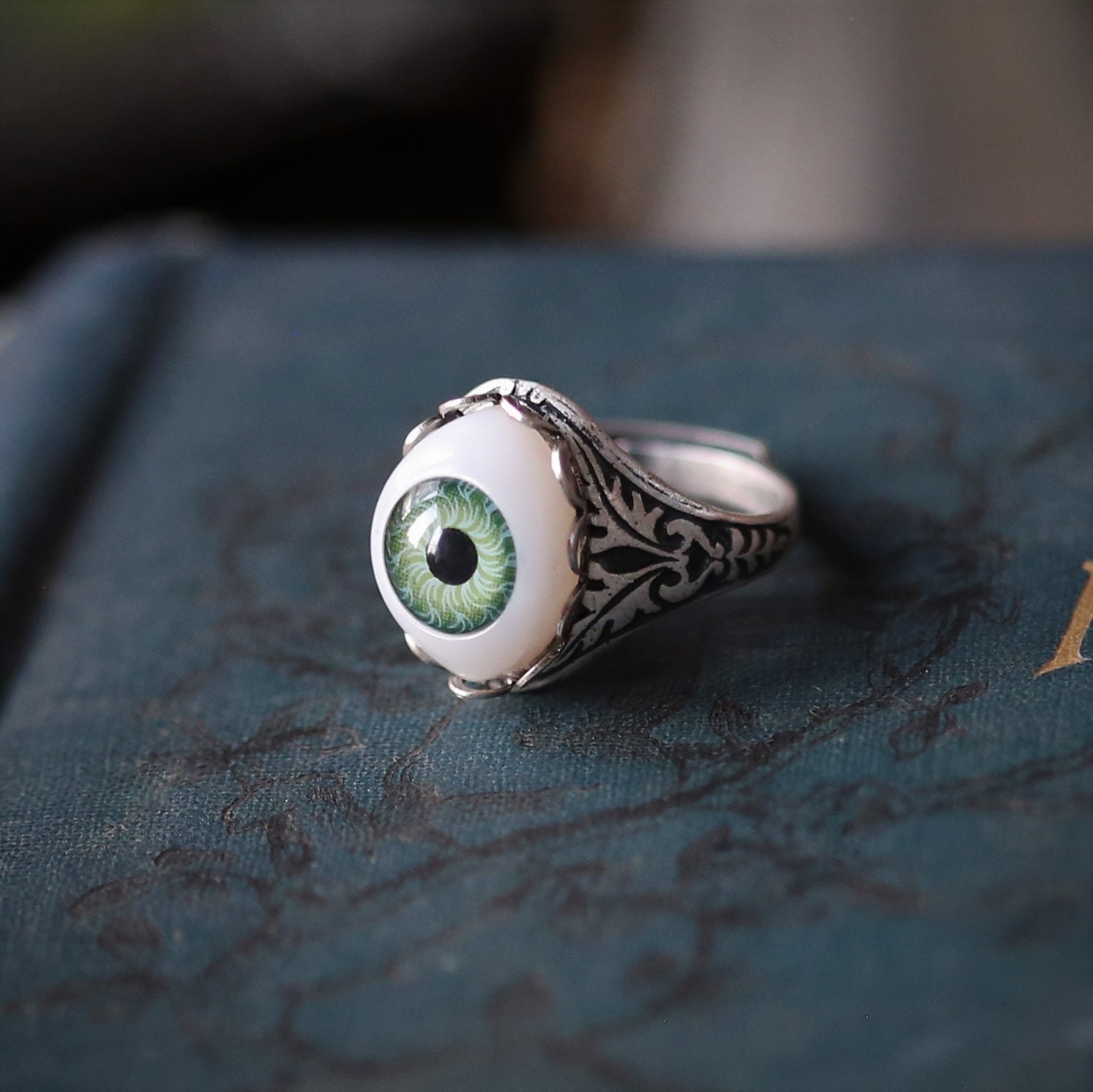 Blue Eye Ring in Antiqued Silver or Brass Vintage Style - Etsy