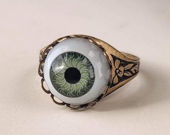 Eyeball Ring - Vintage Style - Adjustable Bronze or Silver Band - Green Blue or Brown Eyes