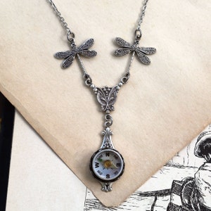 Small Silver Filigree Compass Necklace: Choose Dragonflies or Birds