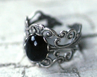 Filigree Ring with Black Onyx 10x8mm Stone