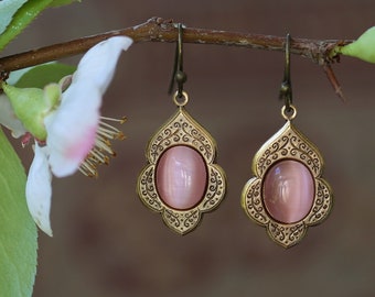 Stone Earrings - Choose from Rose Quartz, Rhodonite, Shell, or Glass