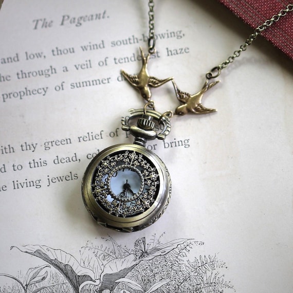 Filigree Pocket Watch Necklace for Women – Antique Brass  display picture 3