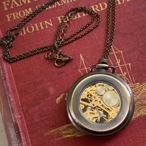 Stagecoach Master Brass Mechanical Pocket Watch on Fob or Necklace Vintage Style image 5