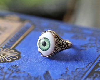 Blue Eye Ring in Antiqued Silver or Brass Vintage Style - Etsy