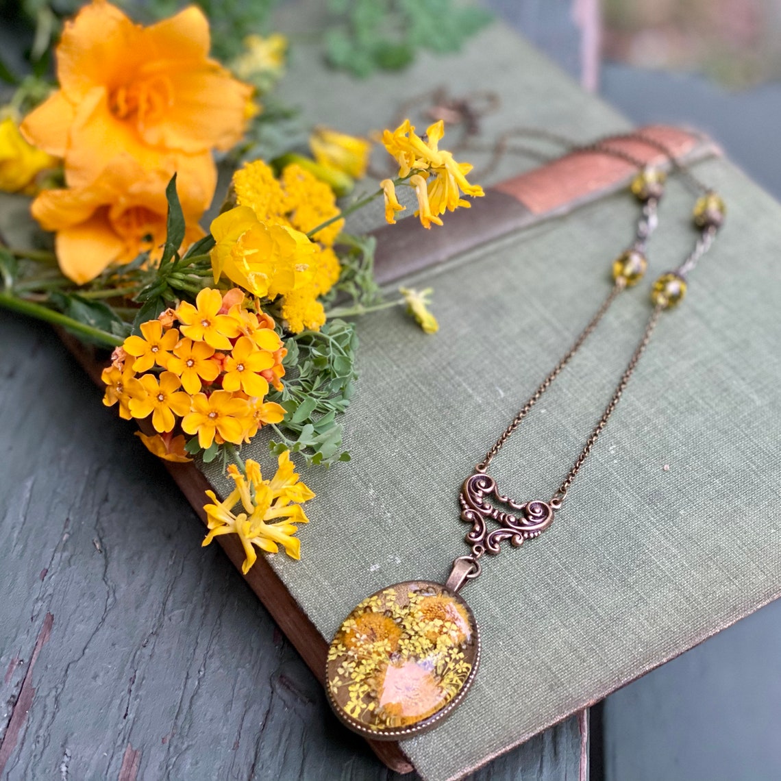 Etsy pressed flower necklace Clearance