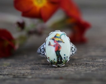 Vintage Holly Hobbie Cabochon Adjustable Rings in Antiqued Silver or Brass - Choose A Style