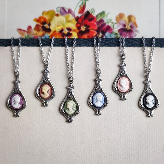 Victorian Lady Cameo Necklace or Earrings.  Choose Cameo Color and Metal, Silver or Bronze