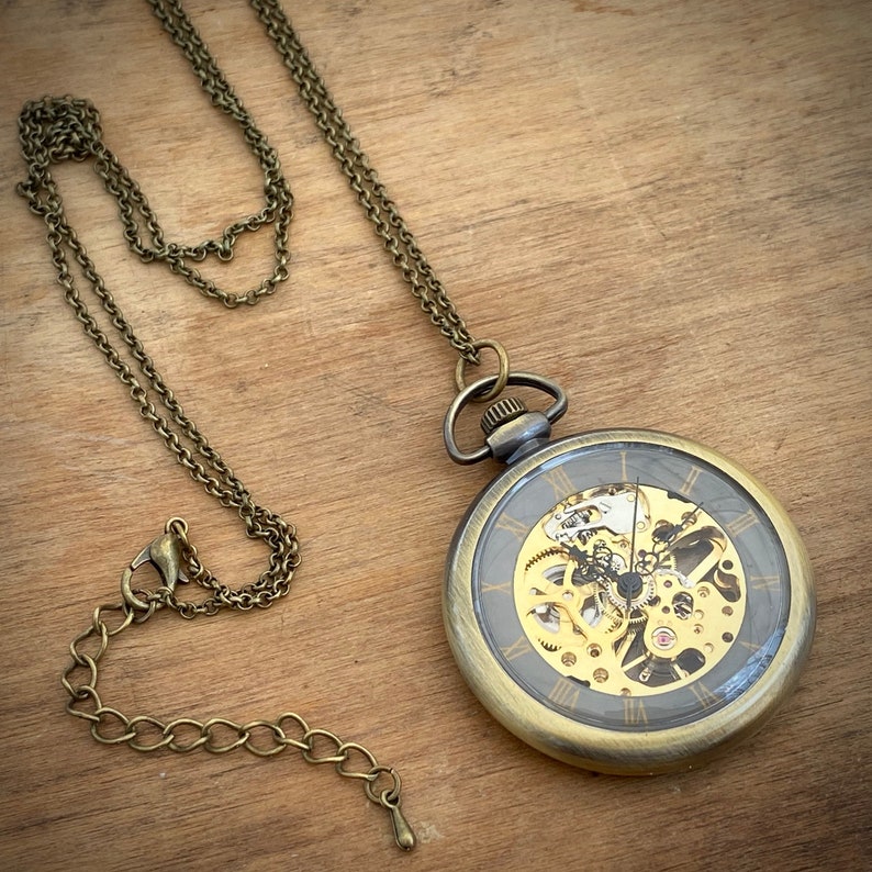 Stagecoach Master Brass Mechanical Pocket Watch on Fob or Necklace Vintage Style image 6